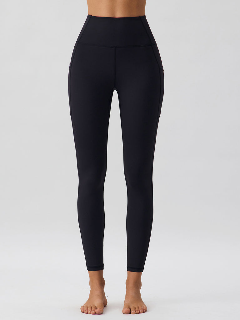 Black High Waisted Pocket Leggings 24” Sustainable Yoga Bottoms - BERLOOK