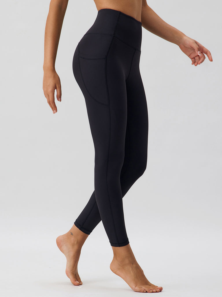 Black High Waisted Pocket Leggings 24” Sustainable Yoga Bottoms - BERLOOK