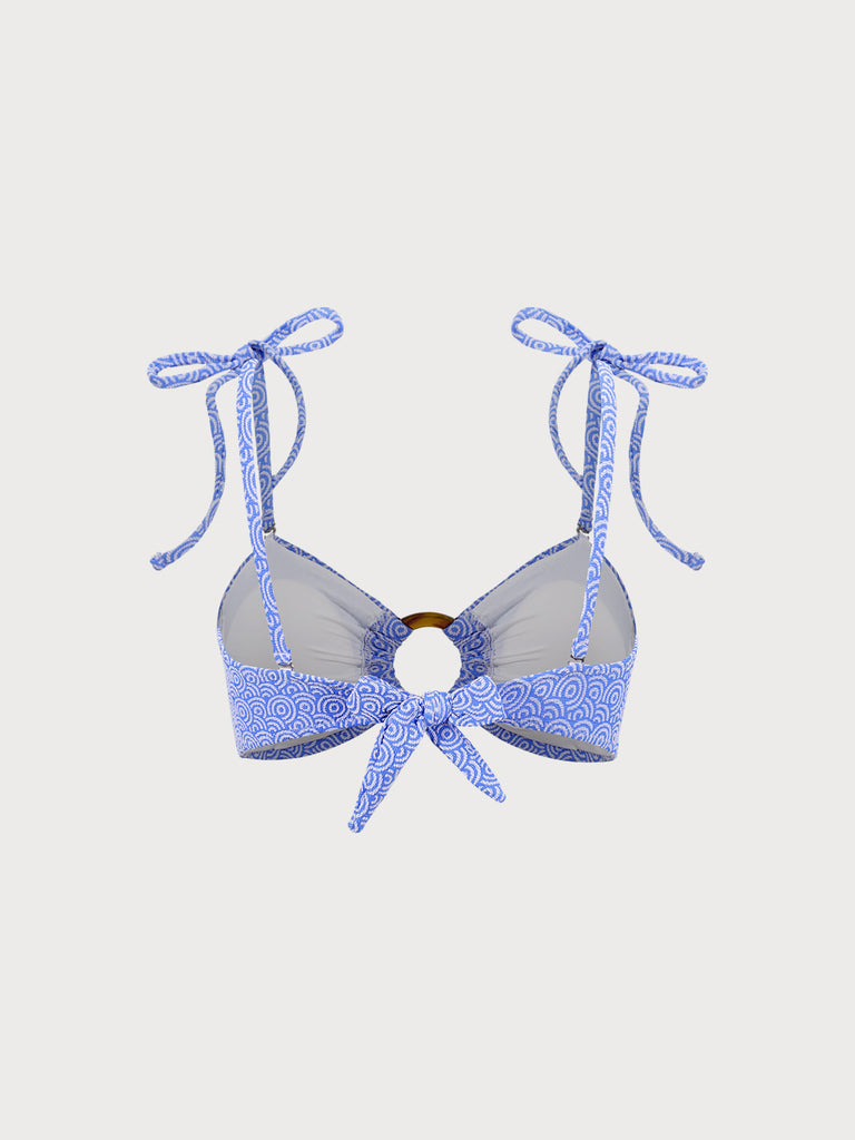 Blue Jacquard O-Ring Bikini Top Sustainable Bikinis - BERLOOK