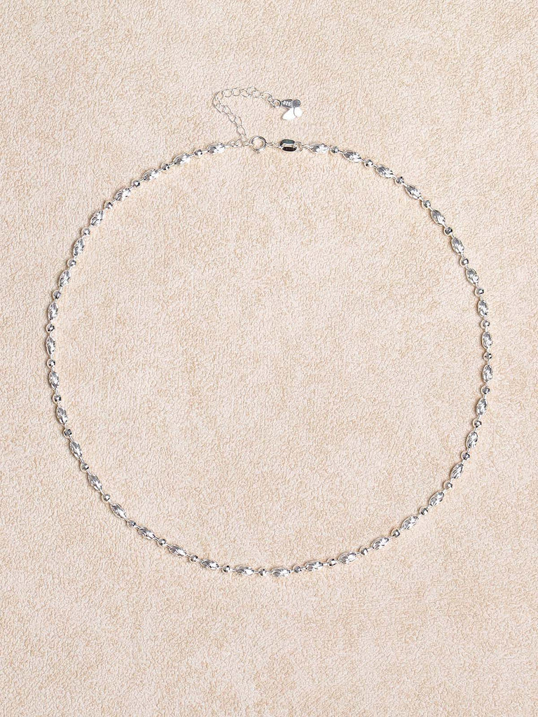 Carved Beaded Silver Plated Necklace Silver Sustainable Necklaces - BERLOOK