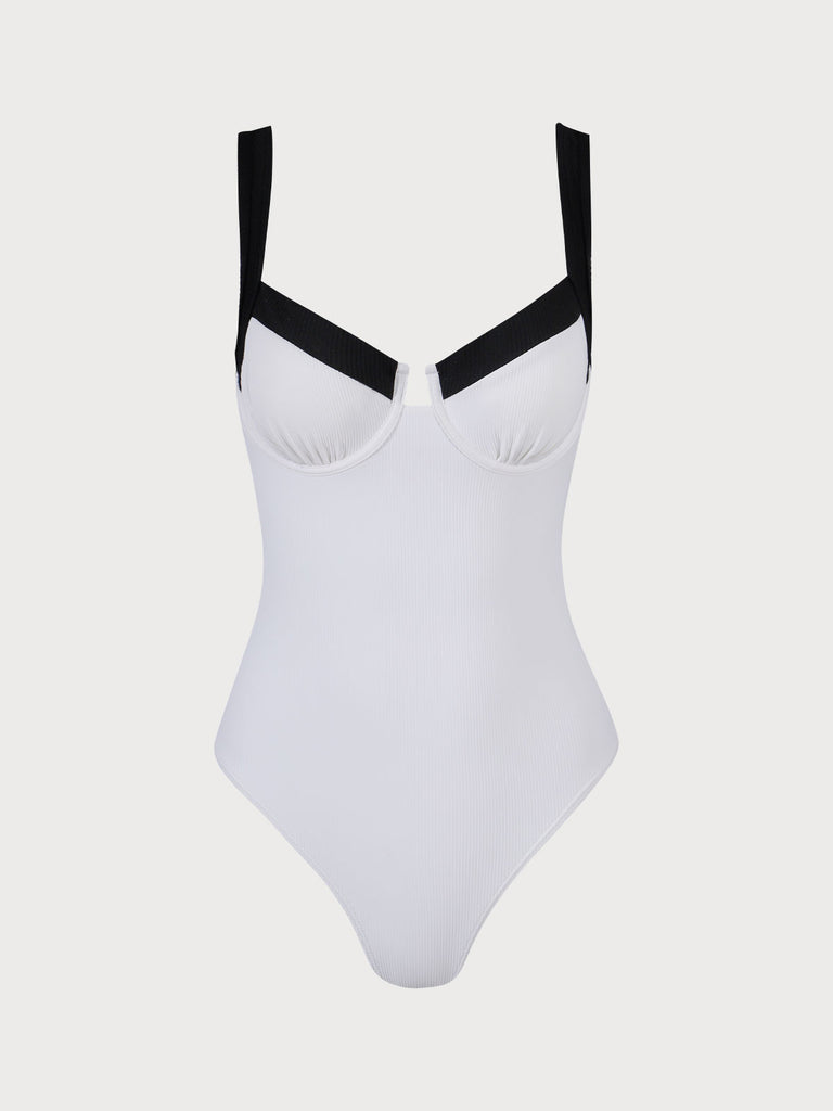 Contrast Trim Knotted One-Piece Swimsuit White Sustainable One-Pieces - BERLOOK