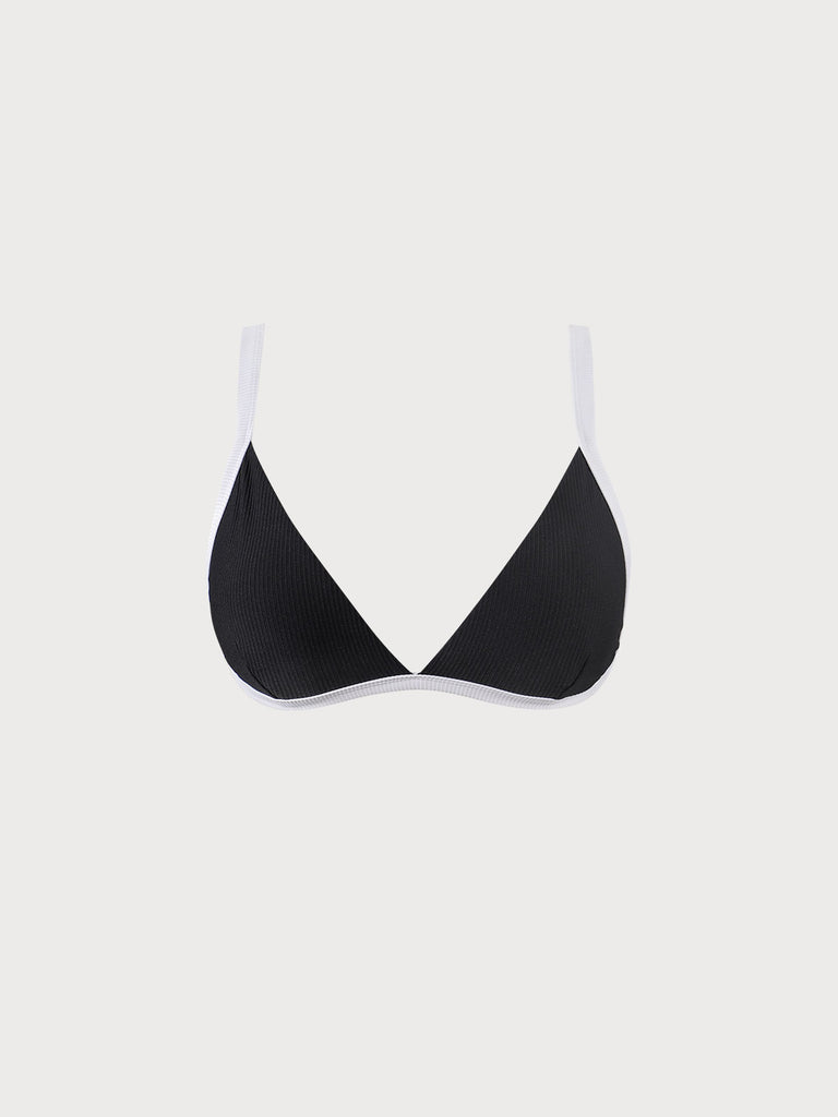 Contrast Trim Triangle Plus Size Bikini Top Black Sustainable Plus Size Bikinis - BERLOOK