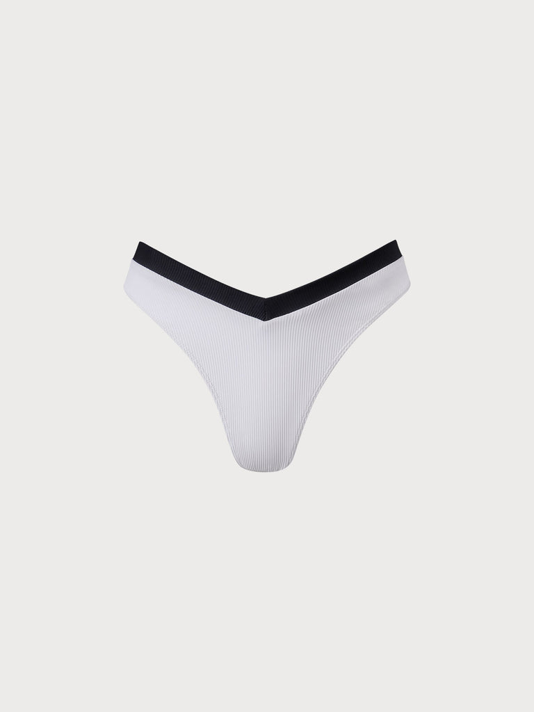 Contrast Trim V-Cut Bikini Bottom White Sustainable Bikinis - BERLOOK