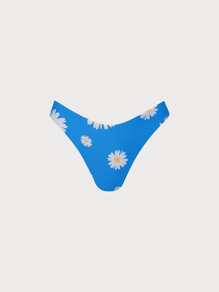 Daisy Print Bikini Bottom Blue Sustainable Bikinis - BERLOOK