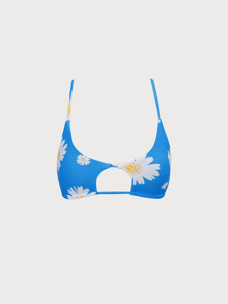 Daisy Print Cutout Bikini Top Blue Sustainable Bikinis - BERLOOK