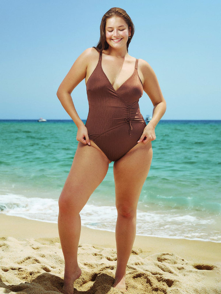 Drawstring Plus Size One-Piece Swimsuit Sustainable Plus Size One-Pieces - BERLOOK