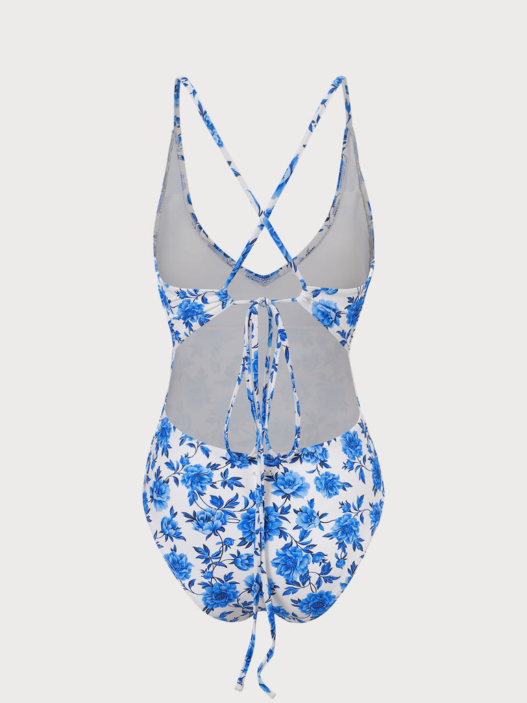 Floral Criss-Cross One-Piece Swimsuit Sustainable One-Pieces - BERLOOK