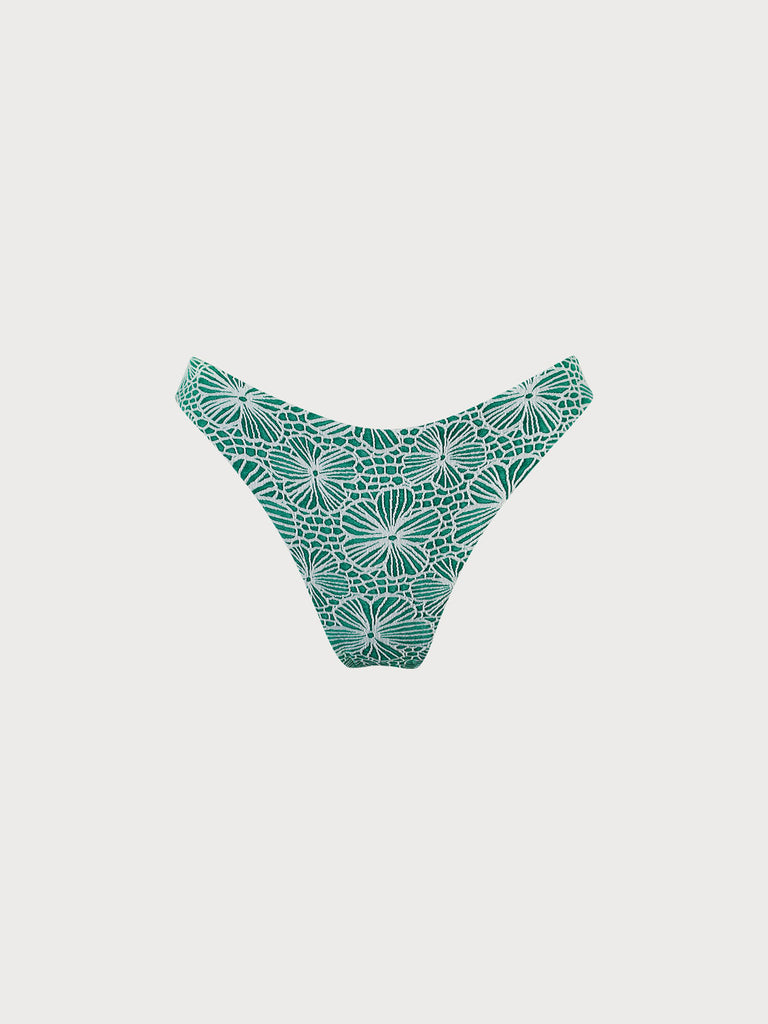 Floral Jacquard Bikini Bottom Green Sustainable Bikinis - BERLOOK