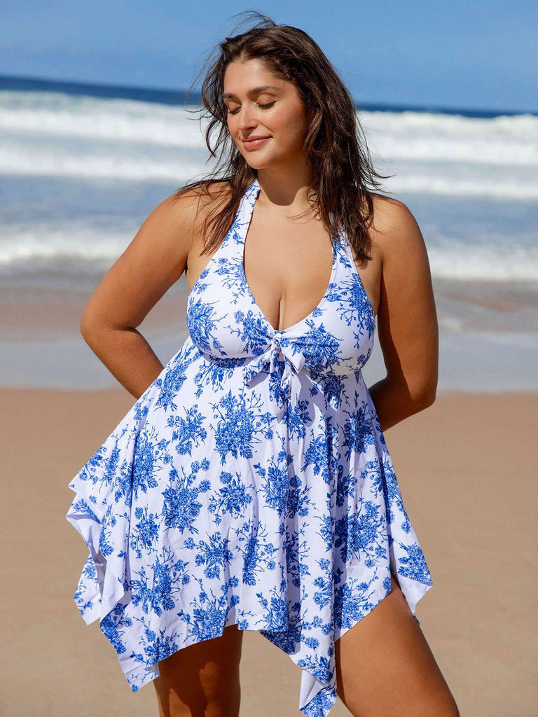 Floral Plus Size Halter Tankini Top Sustainable Plus Size Tankinis - BERLOOK