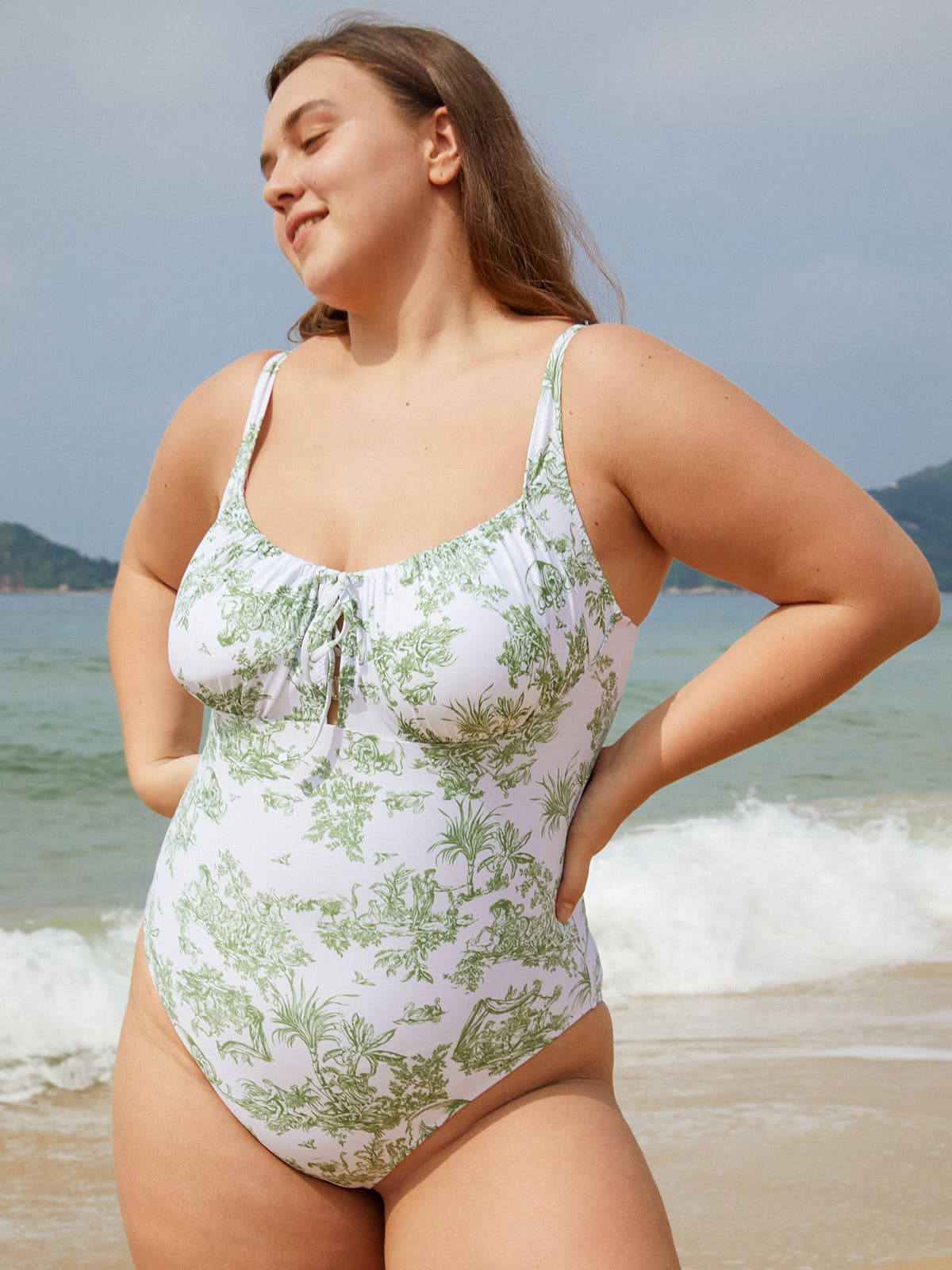 Floral Ruched One-Piece Swimsuit & Reviews - Green - Sustainable One-Pieces