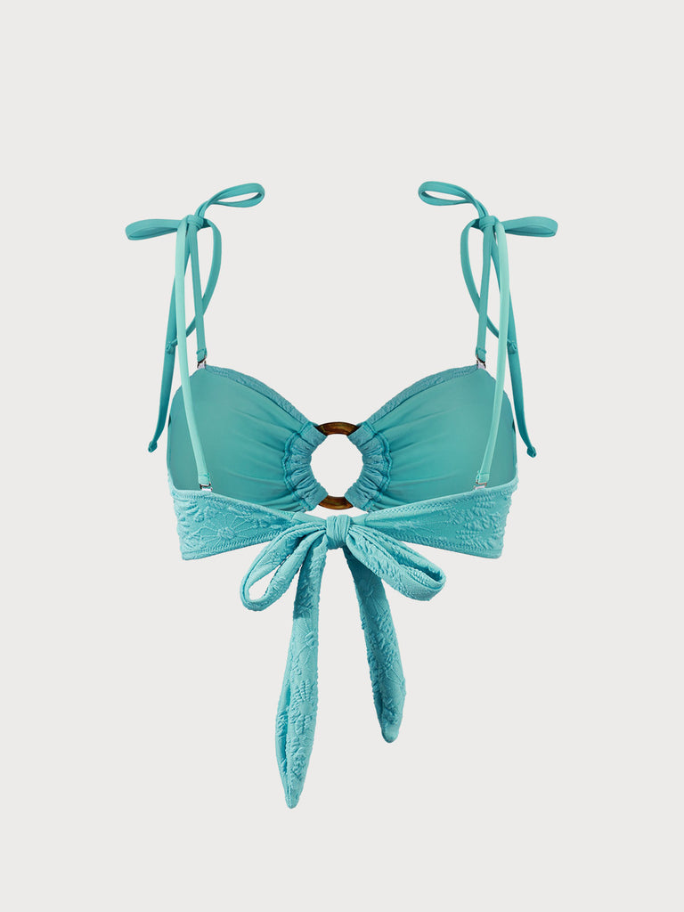 Floral Textured O-Ring Ruched Bikini Top Sustainable Bikinis - BERLOOK