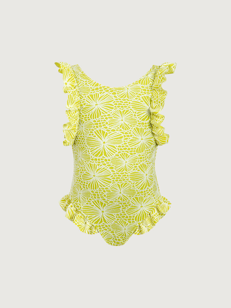 Girls' knitted polyester and nylon blended one-piece swimsuit Light Green Sustainable Girls Clothing - BERLOOK