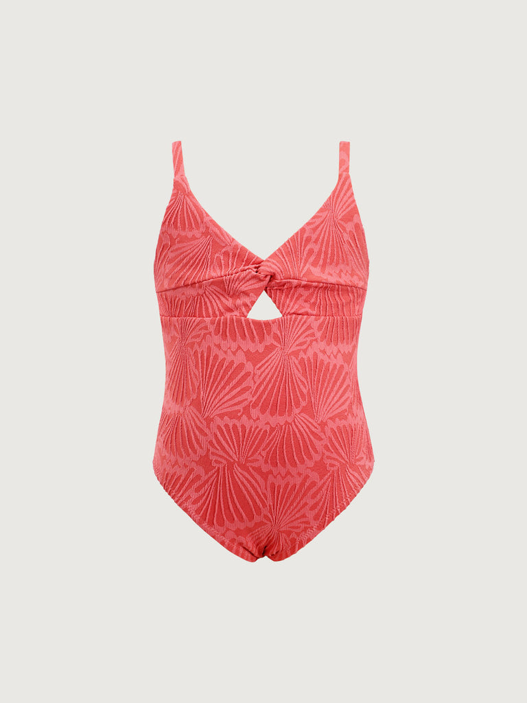 Girls' knitted polyester one-piece swimsuit Red Sustainable Girls Clothing - BERLOOK