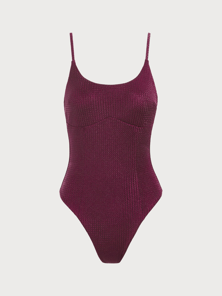 Knitted Women'S Nylon Split Crew Neck One-Piece Swimsuit Purple Sustainable One-Pieces - BERLOOK