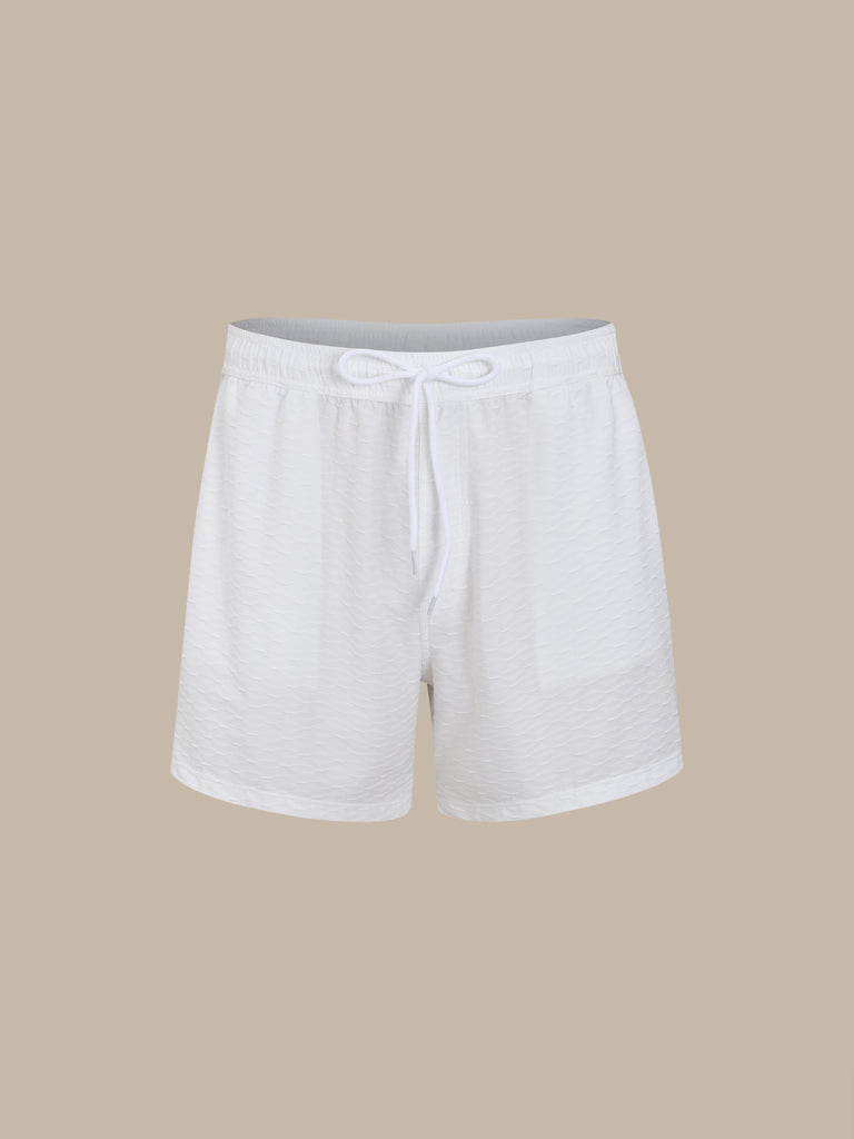 Men'S Knitted Nylon Swim Shorts White Sustainable Men's Beach Shorts - BERLOOK