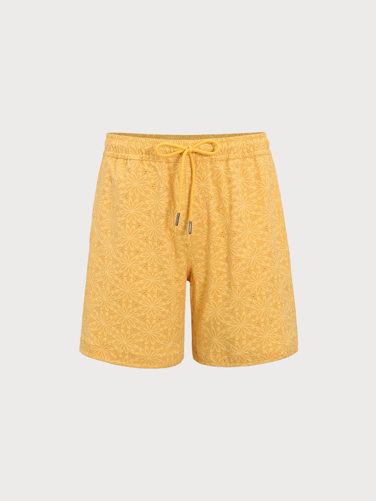 Men'S Knitted Spandex Swim Shorts Yellow Sustainable Men's Beach Shorts - BERLOOK