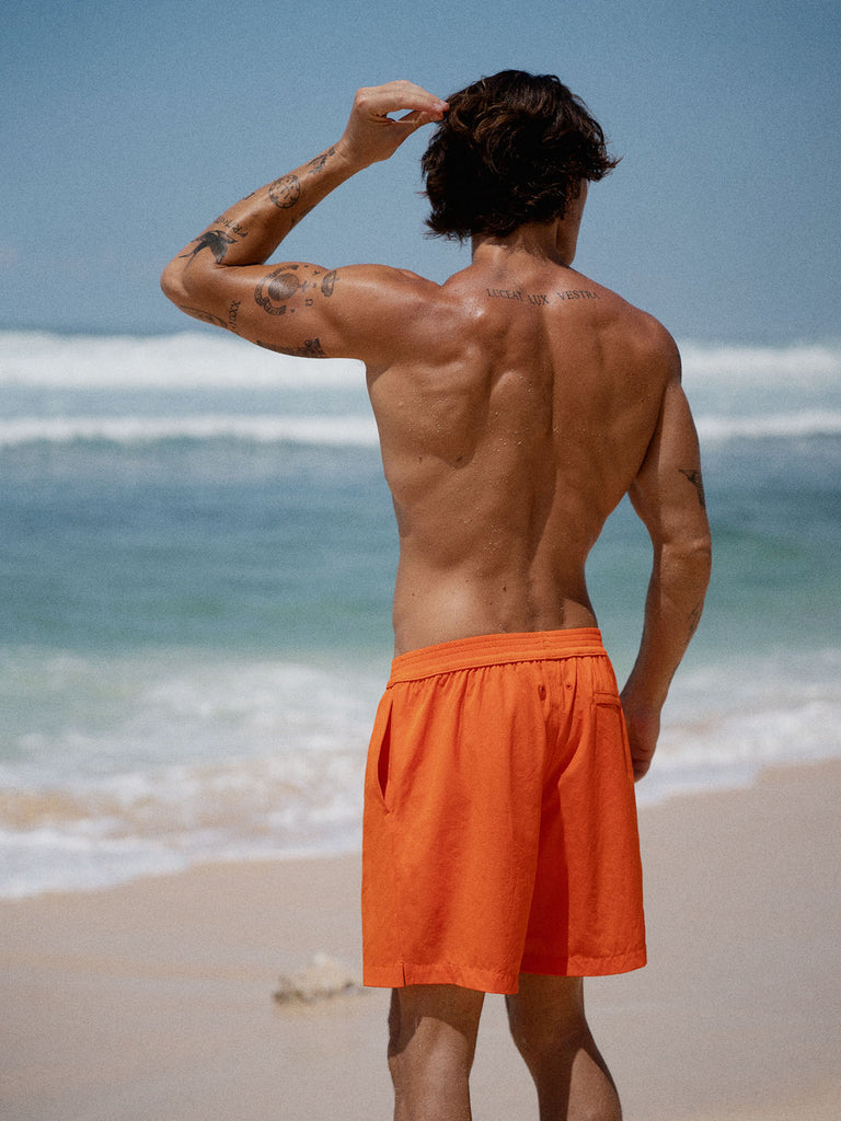 Men'S Woven Blend Swim Shorts Sustainable Men's Beach Shorts - BERLOOK