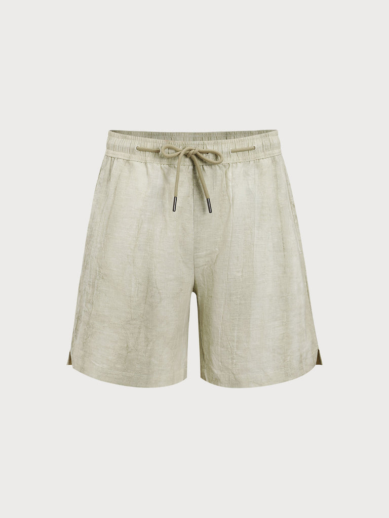 Men'S Woven Linen Swim Shorts Green Sustainable Men's Beach Shorts - BERLOOK