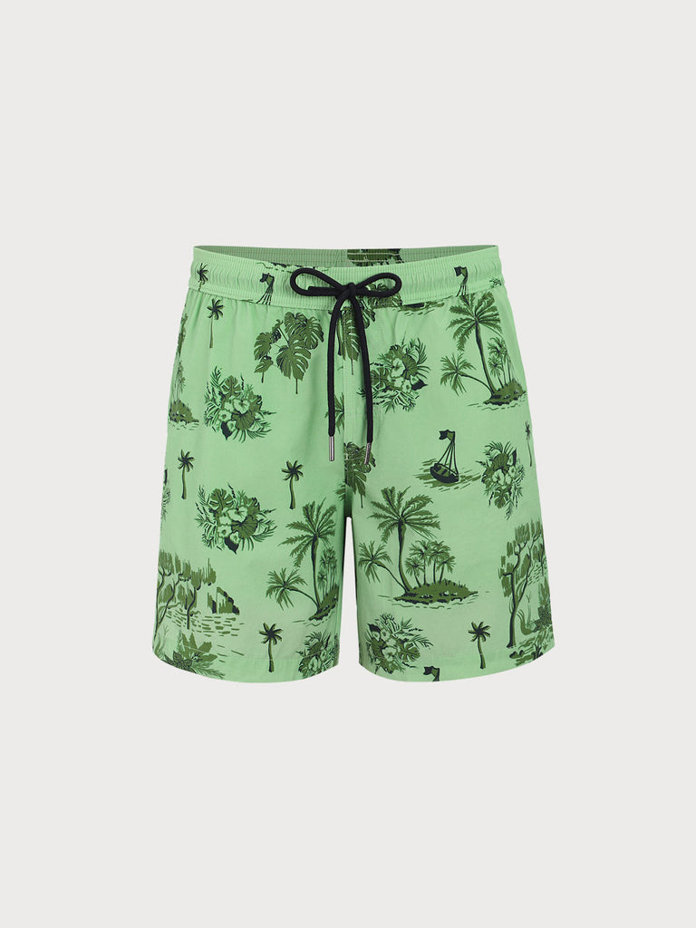 Men'S Woven Nylon-Blend Swim Shorts Green Sustainable Men's Shorts - BERLOOK