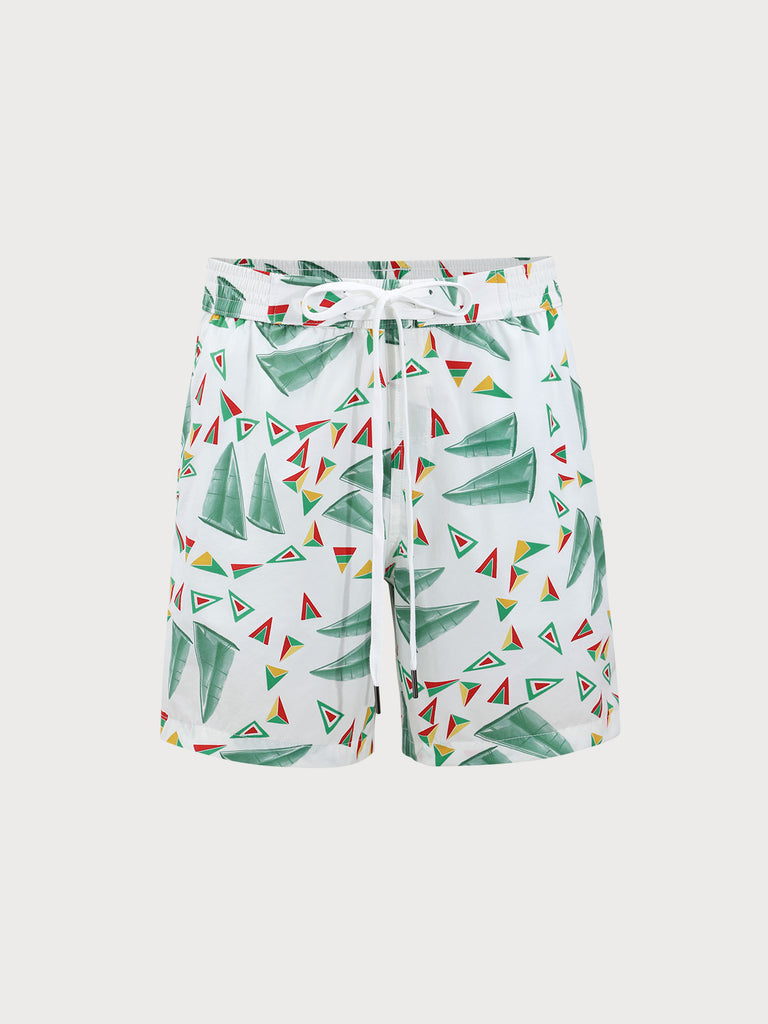 Men'S Woven Nylon-Blend Swim Shorts White Sustainable Men's Shorts - BERLOOK