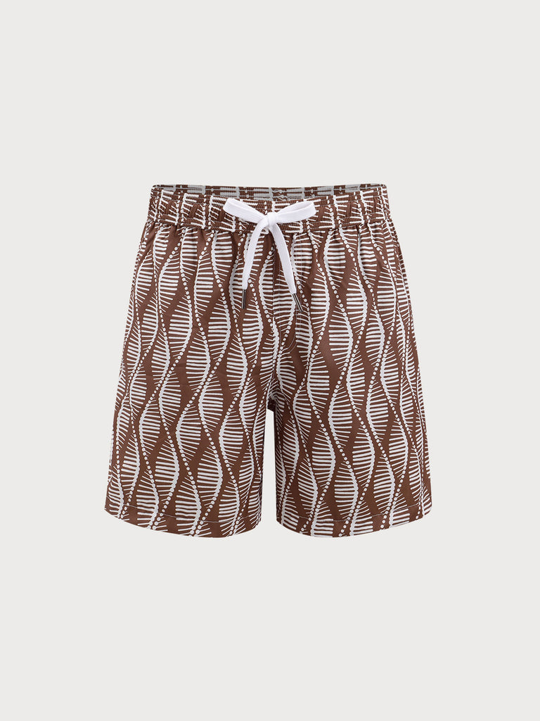 Men'S Woven Polyester-Spandex Swim Shorts Brown Sustainable Men's Beach Shorts - BERLOOK