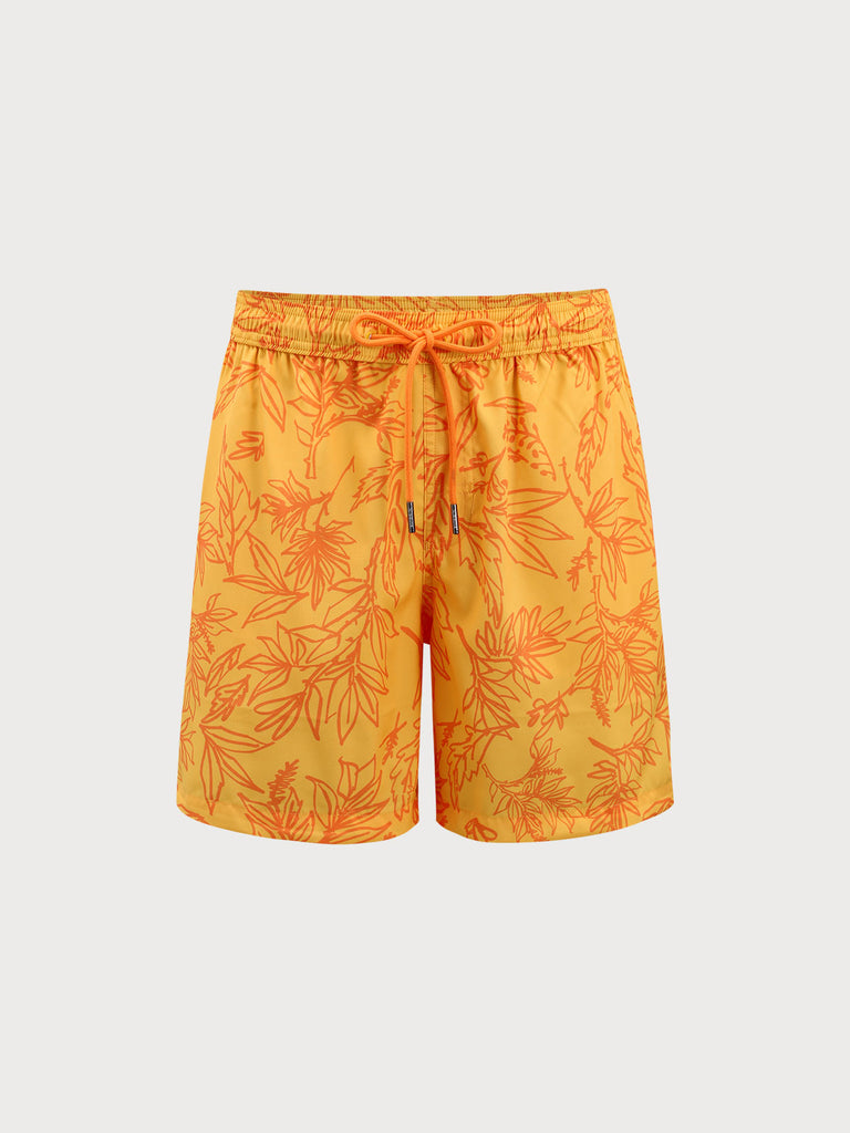 Men'S Woven Polyester-Spandex Swim Shorts Yellow Sustainable Men's Beach Shorts - BERLOOK