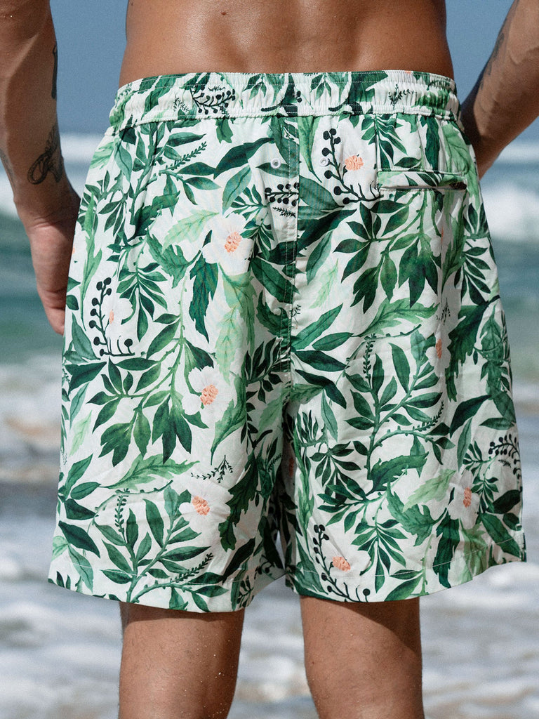 Men's Woven Blend Swim Shorts Sustainable Men's Beach Shorts - BERLOOK