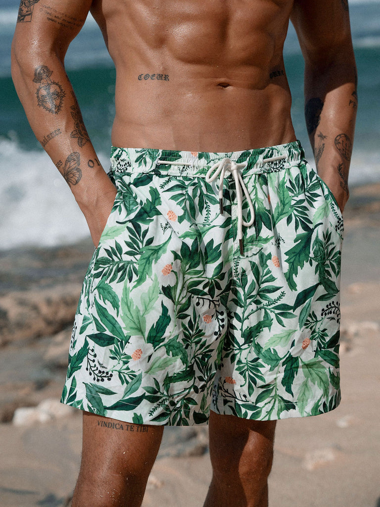 Men's Woven Blend Swim Shorts Sustainable Men's Beach Shorts - BERLOOK