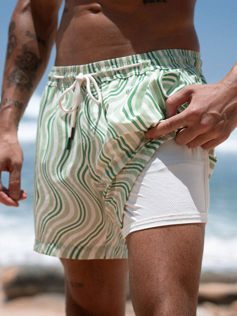 Men's Woven Blend Swim Shorts Sustainable Men's Beach Shorts - BERLOOK