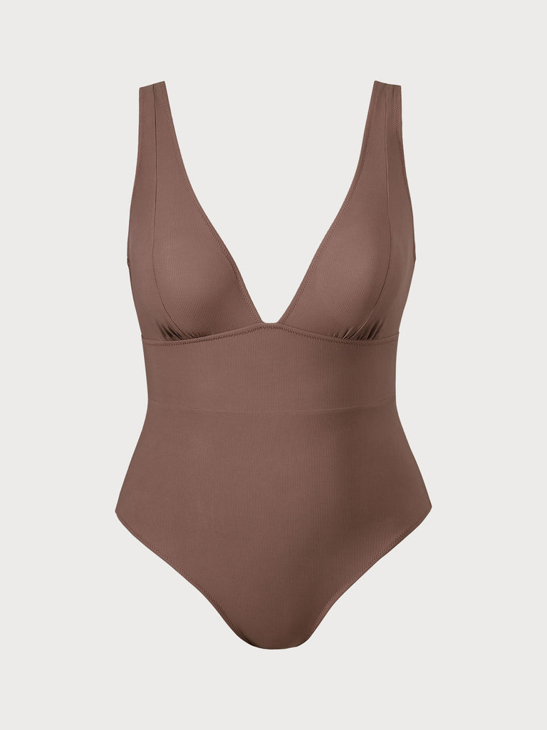 No-Wire Plunge Plus Size One-Piece Brown Sustainable Plus Size One-Pieces - BERLOOK