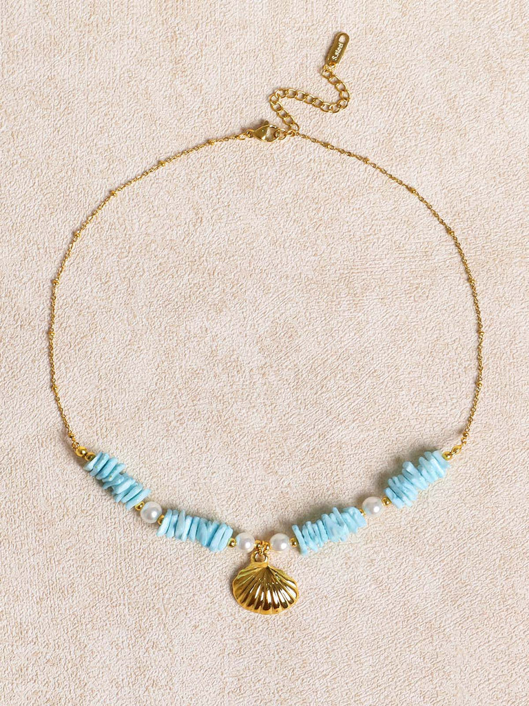 Pearl Shell Pendant Necklace Light Blue Sustainable Necklaces - BERLOOK