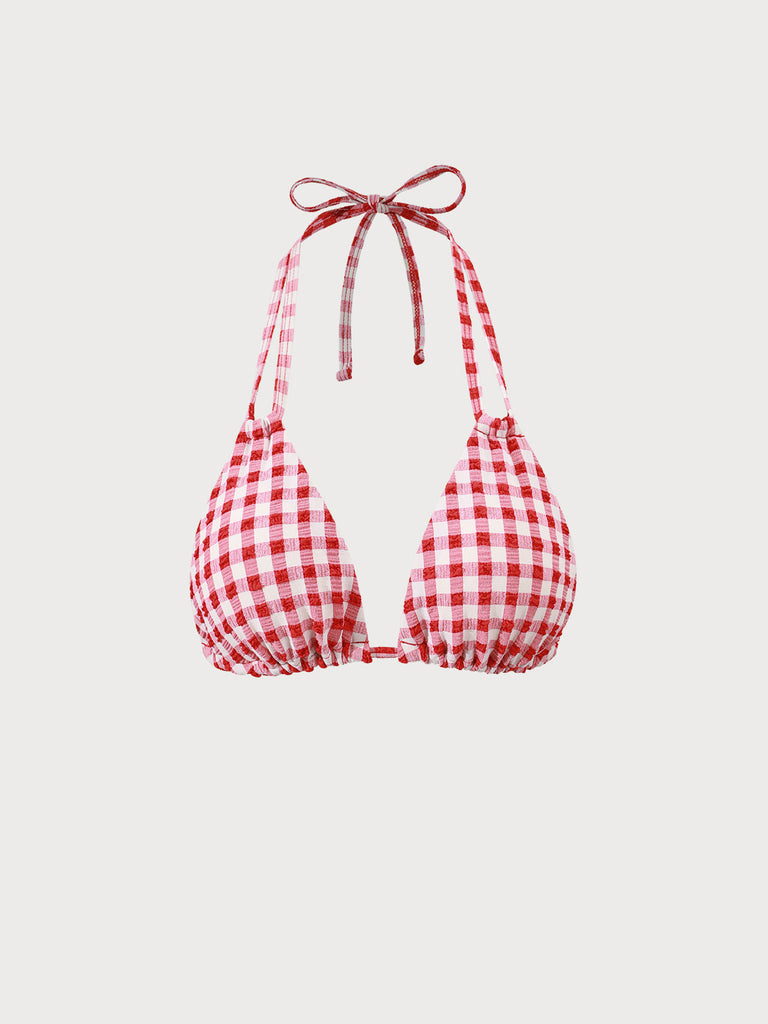 Plaid Double Strap Triangle Bikini Top Sustainable Bikinis - BERLOOK