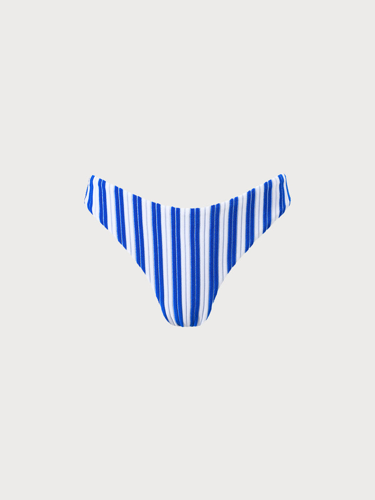 Plush Texture Stripe Bikini Bottom Navy Sustainable Bikinis - BERLOOK