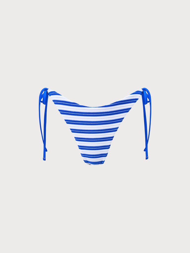 Plush Texture Stripe Tie Bikini Bottom Navy Sustainable Bikinis - BERLOOK