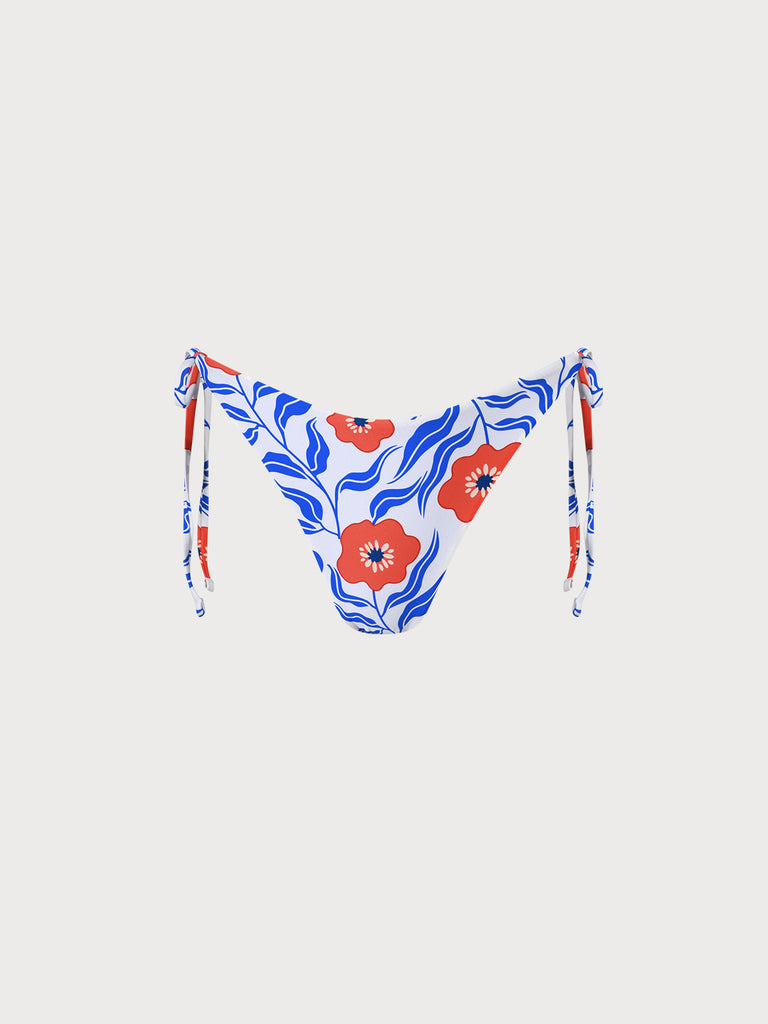 Reversible Floral Tie Bikini Bottom Blue Sustainable Bikinis - BERLOOK