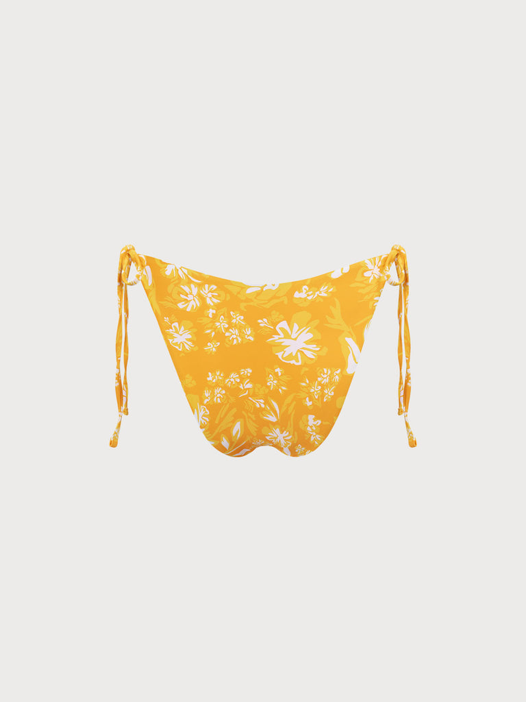 Reversible Yellow Floral Tie Bikini Bottom Sustainable Bikinis - BERLOOK