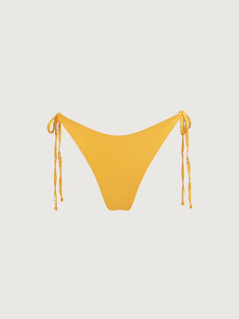 Reversible Yellow Floral Tie Bikini Bottom Sustainable Bikinis - BERLOOK