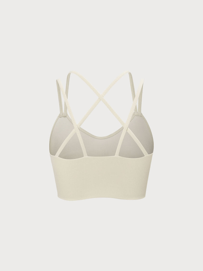 Ribbed Cross Back Sports Bra Sustainable Yoga Tops - BERLOOK