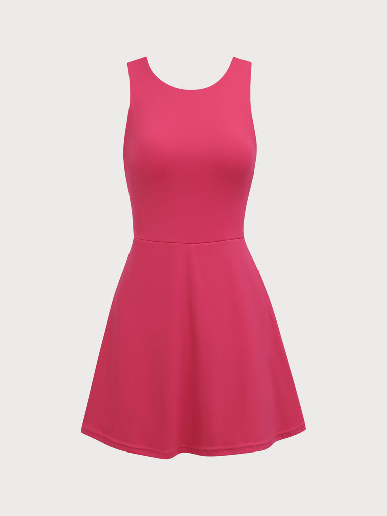 Rose Red Criss Cross Active Dress Rose Red Sustainable Yoga Dresses&Yoga Jumpsuit - BERLOOK