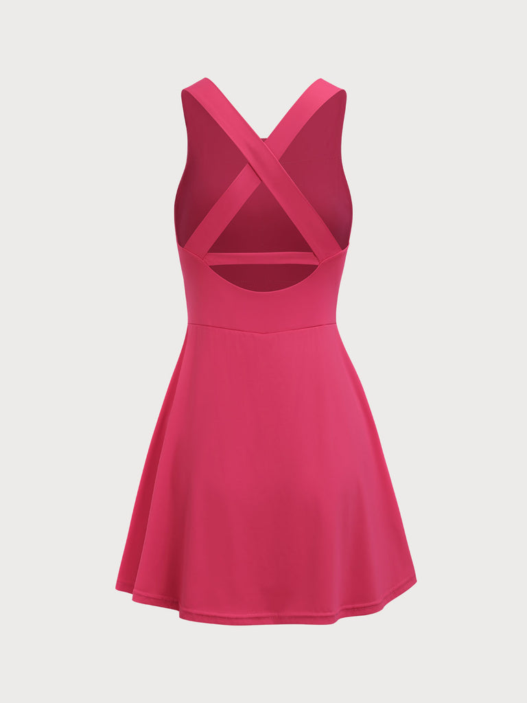 Rose Red Criss Cross Active Dress Sustainable Yoga Dresses&Yoga Jumpsuit - BERLOOK