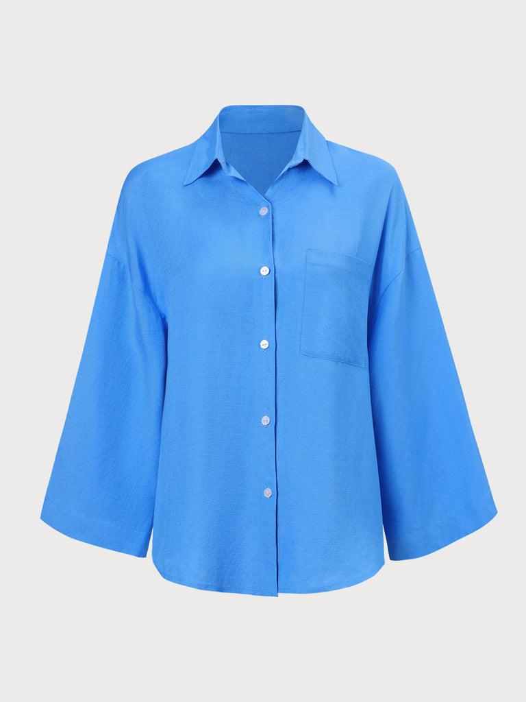 Solid Color Pocket Shirt Blue Sustainable Cover-ups - BERLOOK