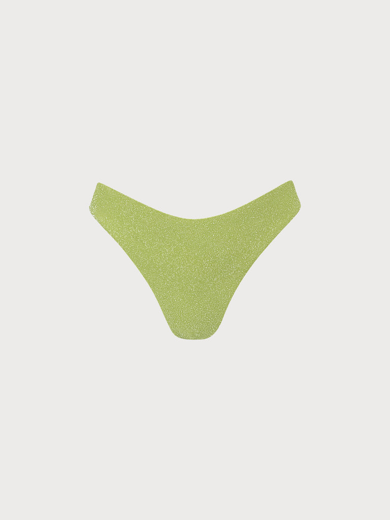 Solid Lurex Bikini Bottom Light Green Sustainable Bikinis - BERLOOK