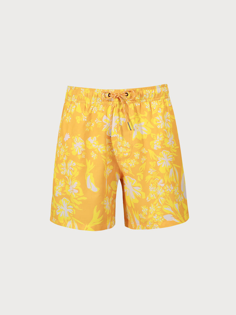 THE Orange Flower Print Beach Swimming Trunks Print Sustainable Men's Shorts - BERLOOK