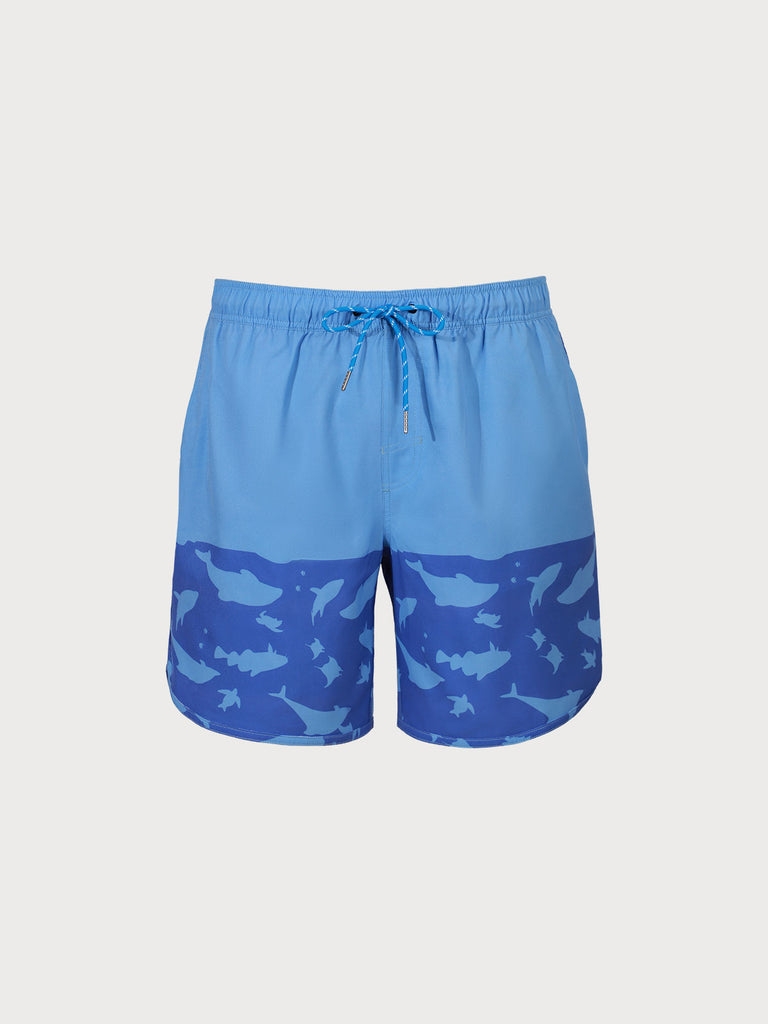 THE Sea Animal Print Beach Swimming Trunks Blue Sustainable Men's Shorts - BERLOOK