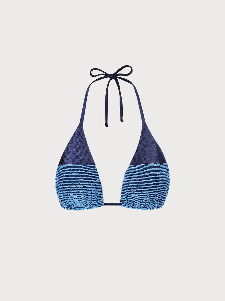 Textured Frill Triangle Bikini Top Navy Sustainable Bikinis - BERLOOK