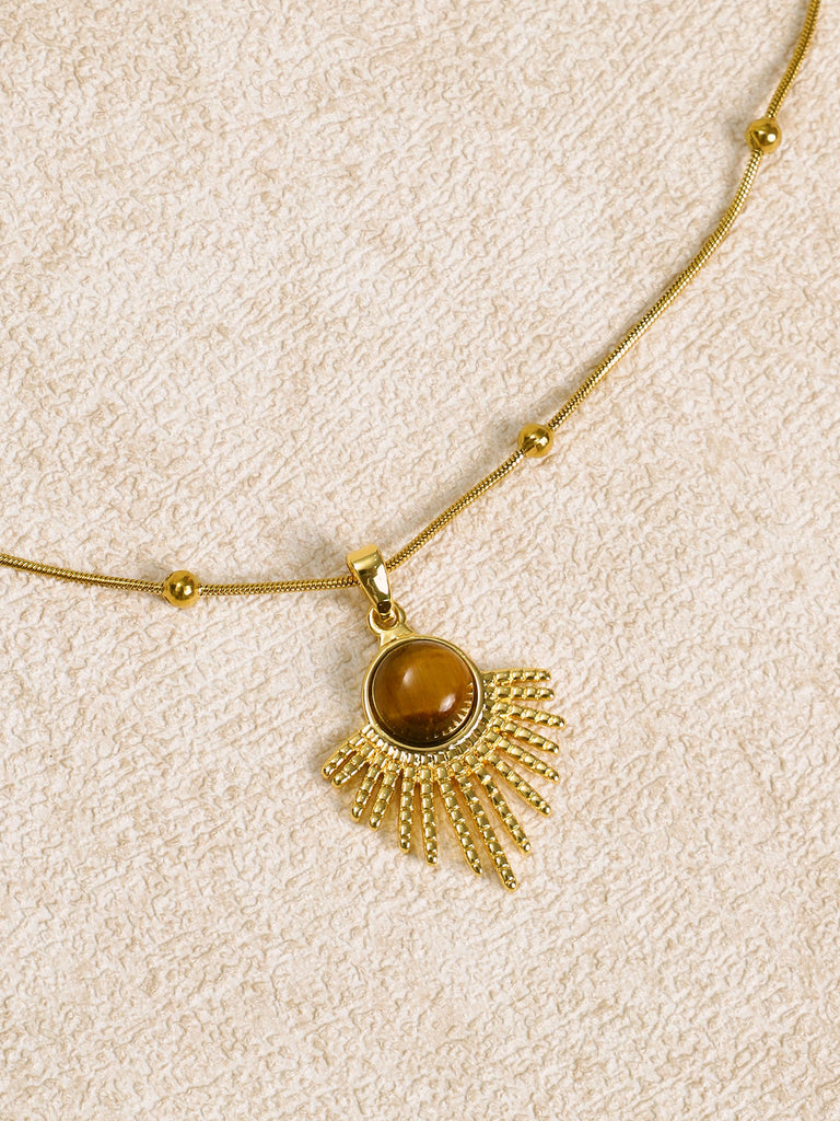 Tiger eye stone fan pendant necklace Gold Sustainable Necklaces - BERLOOK