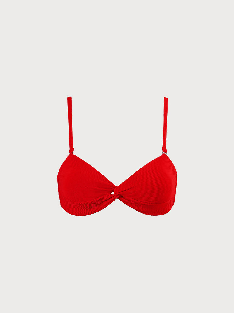 Twist Ribbed Bikini Top Red Sustainable Bikinis - BERLOOK