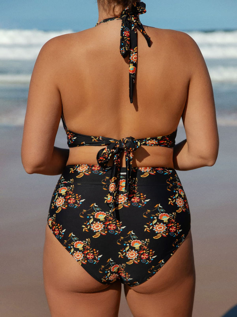 V-Cut Floral Plus Size Bikini Bottom Sustainable Plus Size Bikinis - BERLOOK