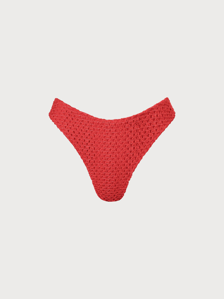 Women Knitted Acrylic Bikini Bottoms Red Sustainable Bikinis - BERLOOK