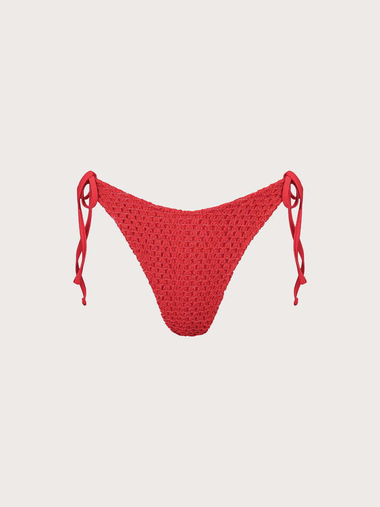 Women Knitted Acrylic Bikini Bottoms Red Sustainable Bikinis - BERLOOK